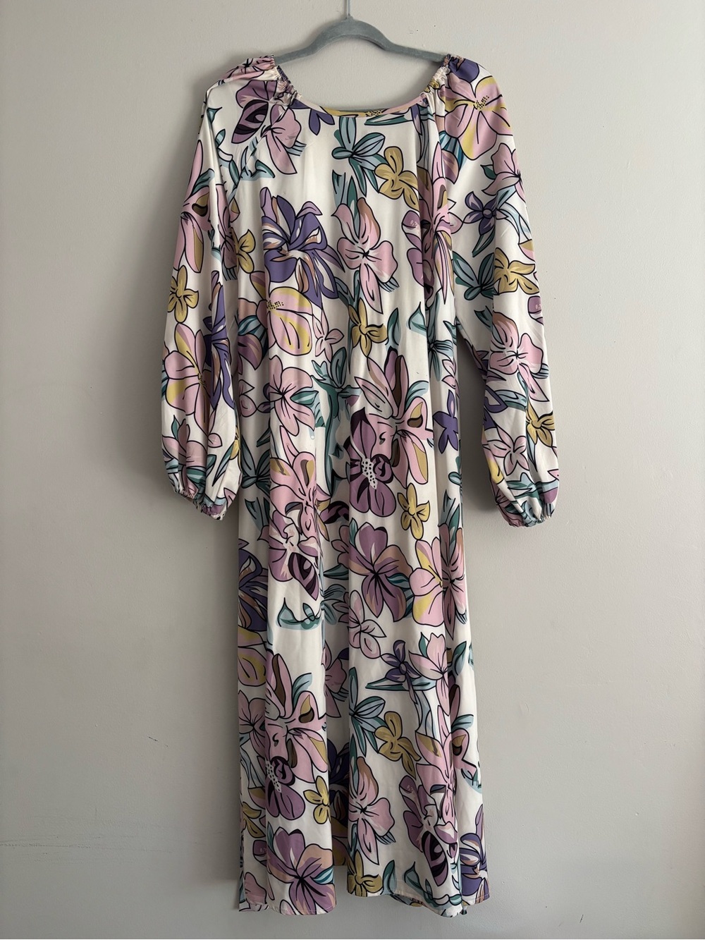 SHEIN Floral Long Sleeve Maxi Dress in Cream with Pastel Accents